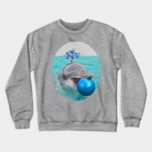 beautiful image of a dolphin playing happily with a beach ball Crewneck Sweatshirt